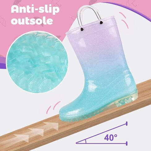 JUDIS Kids Glitter Rain Boots Girls Waterproof Rain Shoes with Easy-on Handles in Saudi Arabia