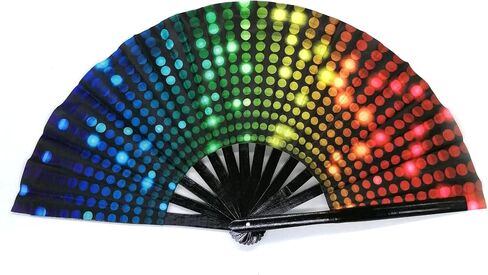 مروحة قابلة للطي UV Glow Rave Bamboo Hand Fan Carnival Decoration Dancing Party Wedding Night Club Club Tai Chi Kung Fu Large (Multicoloured-10) in Kuwait