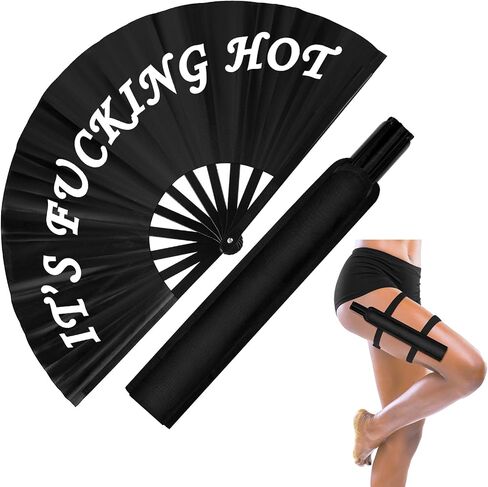 2 Pcs Large Rave Fan Set with Folding Summer Hand Fan Holster for Festival Line Dancing Festival Party in Kuwait