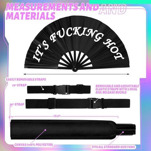 2 Pcs Large Rave Fan Set with Folding Summer Hand Fan Holster for Festival Line Dancing Festival Party in Kuwait