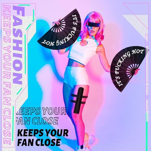 2 Pcs Large Rave Fan Set with Folding Summer Hand Fan Holster for Festival Line Dancing Festival Party in Kuwait