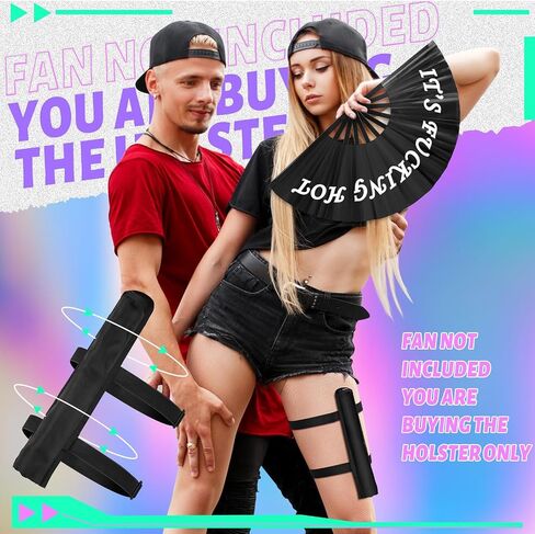 2 Pcs Large Rave Fan Set with Folding Summer Hand Fan Holster for Festival Line Dancing Festival Party in Kuwait