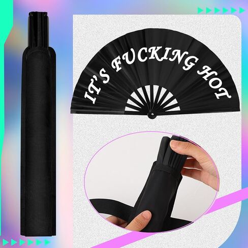 2 Pcs Large Rave Fan Set with Folding Summer Hand Fan Holster for Festival Line Dancing Festival Party in Kuwait