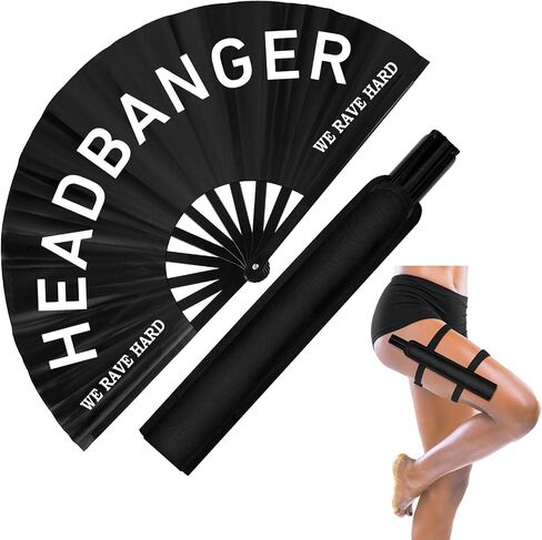 2 Pcs Large Rave Fan Set with Folding Summer Hand Fan Holster for Festival Line Dancing Festival Party in Kuwait