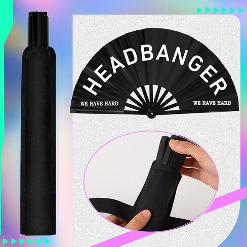 2 Pcs Large Rave Fan Set with Folding Summer Hand Fan Holster for Festival Line Dancing Festival Party in Kuwait