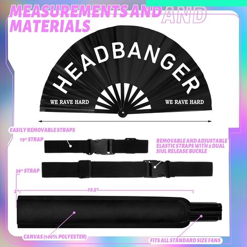 2 Pcs Large Rave Fan Set with Folding Summer Hand Fan Holster for Festival Line Dancing Festival Party in Kuwait