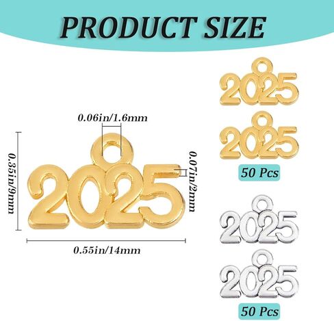 1 Box 100pcs 2025 Charm Bulk Gold Year Charms Alloy Rose Gold Antique Silver Bronze Years Number Letter Charm for Jewelry Making Charms Graduation Tassel Necklaces Bracelets Crafts DIY in Saudi Arabia