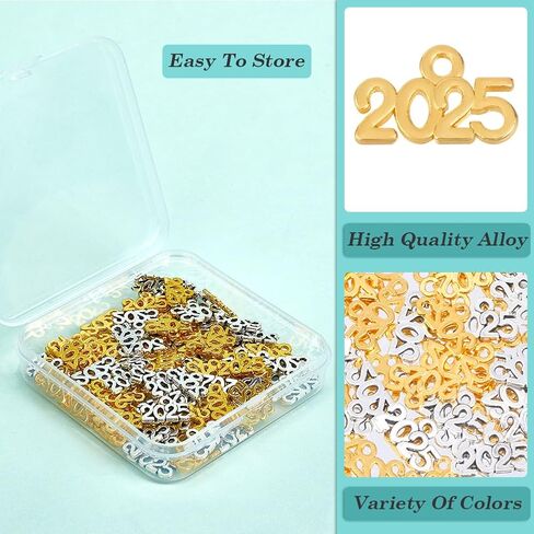 1 Box 100pcs 2025 Charm Bulk Gold Year Charms Alloy Rose Gold Antique Silver Bronze Years Number Letter Charm for Jewelry Making Charms Graduation Tassel Necklaces Bracelets Crafts DIY in Saudi Arabia