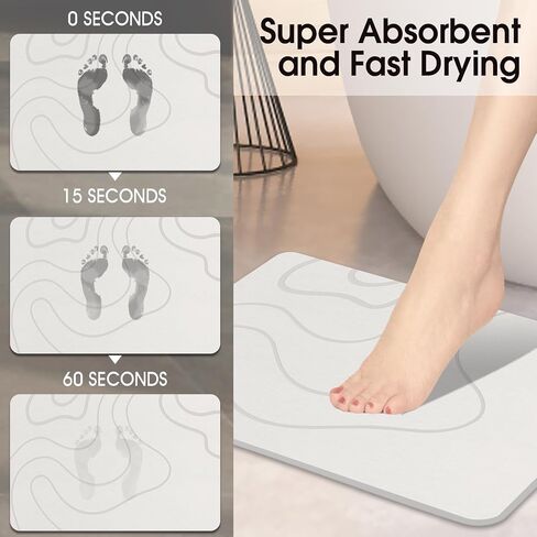 Stone Bath Mat Diatomaceous Earth Shower Mat Non-Slip Super Absorbent Diatomite Stone Mats for Bathroom Floor Quick-Drying Easy to Clean (24''*16'' Grey) in Saudi Arabia
