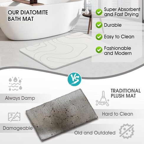 Stone Bath Mat Diatomaceous Earth Shower Mat Non-Slip Super Absorbent Diatomite Stone Mats for Bathroom Floor Quick-Drying Easy to Clean (24''*16'' Grey) in Saudi Arabia