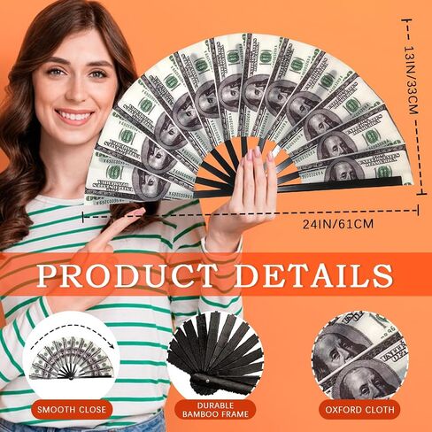 Folding Fan UV Glow Rave Bamboo Summer Hand Fan Dollar Decoration Dancing Party Wedding Night Club Concert Festival Large (Multicoloured-13, M) in Saudi Arabia