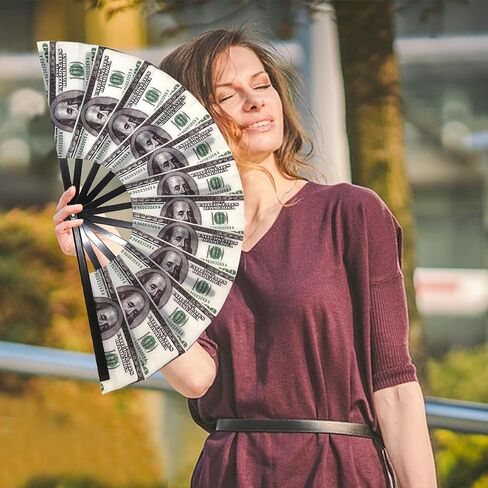 Folding Fan UV Glow Rave Bamboo Summer Hand Fan Dollar Decoration Dancing Party Wedding Night Club Concert Festival Large (Multicoloured-13, M) in Saudi Arabia