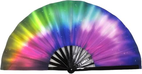 Folding Fan UV Glow Rave Bamboo Summer Hand Fan Dollar Decoration Dancing Party Wedding Night Club Concert Festival Large (Multicoloured-13, M) in Saudi Arabia
