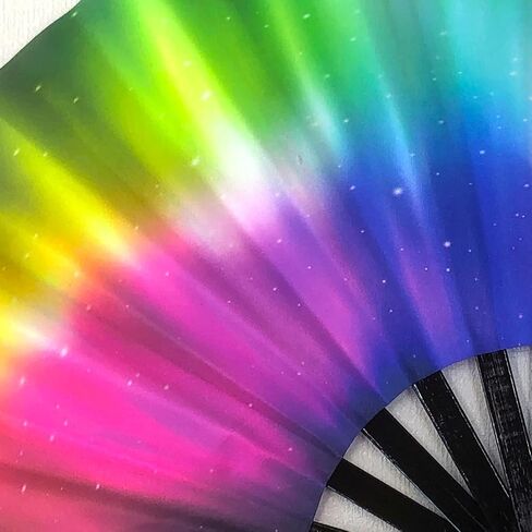 Folding Fan UV Glow Rave Bamboo Summer Hand Fan Dollar Decoration Dancing Party Wedding Night Club Concert Festival Large (Multicoloured-13, M) in Saudi Arabia