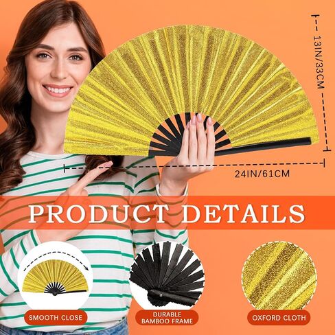 Folding Fan UV Glow Rave Bamboo Summer Hand Fan Dollar Decoration Dancing Party Wedding Night Club Concert Festival Large (Multicoloured-13, M) in Saudi Arabia