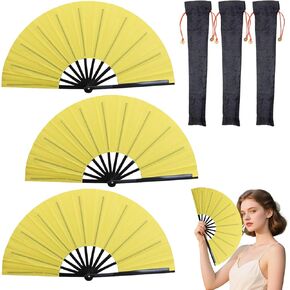 3 Pcs Large Folding Popping Fan Line Dancing Fan, Foldable Boots on The Ground Hand Fan, Big Handheld Line Dance Clap Fans (3 Pcak Black)