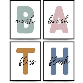 plkmn الحمام جدار الفن ديكور مجموعة من 4، مطبوعات مضحكة للديكور الجدار الجمالية، جدار الفن يطبع ديكور للحمام المرحاض الحمام مرحاض، 8x10 (غير المؤطرة in Kuwait