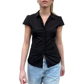 Y2K Girls Vintage Coquette Button Down Down Women Women Shirt Sleeve V-Neck Slim Fitged T-Shirt Top Plouse Prot Top