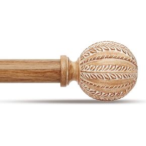 2Pack Wood Curtain Rod for Windows 48 to 84 Inch, 1'' Diameter Adjustable Heavy Duty Rustic Farmhouse Drapery Rods with Boho Imitation Wooden Grain Decorative Finials, Size: 30''-88'' – Light Wood