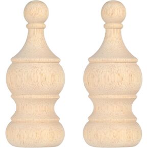 2 PCS Decorative Wood Finials, 5.9 x 2.4 Inches for Bed Post Finials Curtain Rod Staircases DIY Crafts Unfinished Wooden Finials for Indoor Use Home Decoration