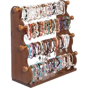 Donmills 4 Tier Wooden Bracelet Holder Stand – Bracelet Organizer Storage Display for Selling- Bangle & Scrunchie,Watch Jewelry Organizer Showcase and Home Storage (Dark Brown)