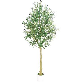 Olive Tree 6ft, Artificial Olive Tree with White Pot, Fake Tree with 1296 Dense Leaves & 72 High-Simulated Olive Fruits - Easy Assembly, Low Maintenance (Olive Tree 6ft)