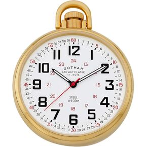 Gotham Men's Gold-Plated Stainless Steel Mechanical Hand Wind Railroad Style Pocket Watch # GWC14106G