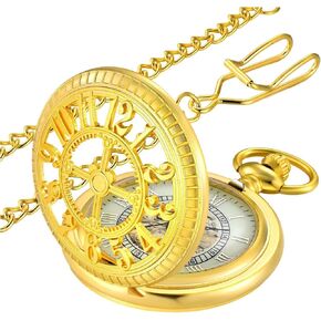 Vintage Roman Numerals Scale Quartz Pocket Watch with Chain for Xmas Fathers Day Gift