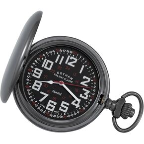 Gotham Men's Gunmetal Railroad Polished Finish Covered Quartz Pocket Watch # GWC15044BBK
