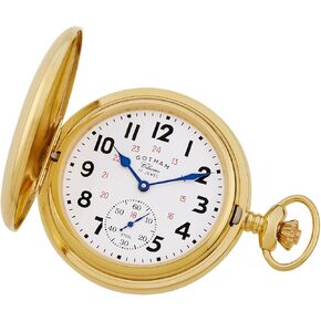 Gotham Men's Classic Gold-Tone Polished Case Double Hunter 17 Jewel Mechanical Pocket Watch # GWC18807G