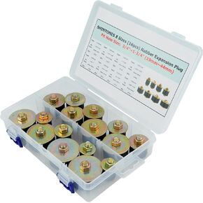 16pcs Automotive Rubber Expansion Plug, 8 Sizes Rubber Expandable Freeze Plugs Kit Fit Hole Size:3/4"~1-3/4" (19mm~44mm)