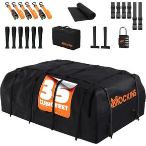 Mockins 35 Cu.Ft. Black Waterproof Rooftop Cargo Carrier Bag | 60"x42"x24" Car Roof Bag for Use with or w/o Roof Rack | Car Topper Luggage Carrier Waterproof Storage Set w/Mat, Straps, Hooks, & More