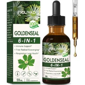 Goldenseal Root Extract Liquid Drop for Immune and Respiratory Lung Health Support, 6-in-1 Herbal Formula Supplement with Echinacea Goldenseal, Mullein Thyme. High& Fast Absorption. 2oz