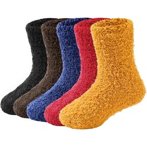 Durio Kids Socks Fuzzy for Girls Toddler Clipper Socks for Kids Winter Winter Doy Socks 5 Pack
