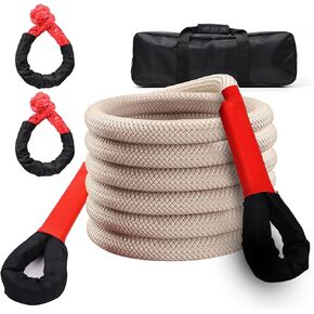 Kinetic Recovery Rope（1"×32ft- 48,500Lbs） Heavy Duty Offroad Recovery Rope Kit, with 2 Soft Shackles for Trucks, Pickups, Tractors, SUV, ATV