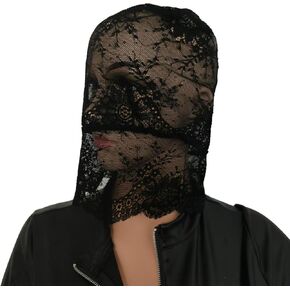 Black Lace Full Face Masquerade Mask for Women See Through Halloween Spandex Sexy Fishnet Mask for Adults Lace