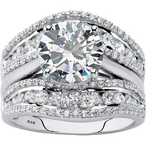 PalmBeach Platinum-plated Sterling Silver Round Cubic Zirconia Jacket Bridal Ring Set Sizes 6-10