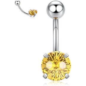 PEAKLINK Internally Threaded Belly Piercing Jewelry Titanium Curvel Belly Barbell Stud Belly Button Ring 14G Navel Ring with CZ for Women
