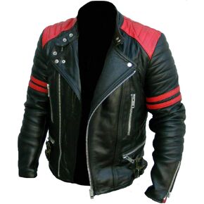 CHAYELL Brando Red Stripes Quilted Cafe Racer Motorcycle Lambskin Black Vintage Biker Jacket For Men