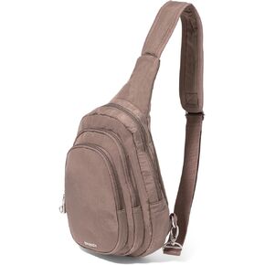 Baggallini Securtex® Anti-Theft Triple Zip Sling 8.6"x15.2" Travel Crossbody Backpack with RFID Wallet Locking Zipper