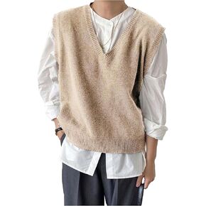 SHENHE Men's V Neck Sleeveless Plain Soft Sweater Vest Pullover Preppy Top