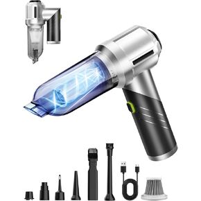 Car Vacuum Portable Cordless, 17000PA Foldable Car Cleaner High Power, 4 in 1 Mini Handheld Vacuum with Air Duster, Type-C Charge, Metal Steel Filter, Portable for Auto/RV/Home Detail Cleaning