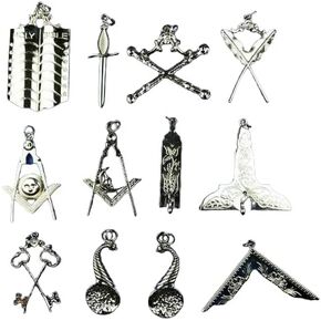 Masonic Blue Lodge Officer Collar Jewels Set of 12 ( Silver), free size