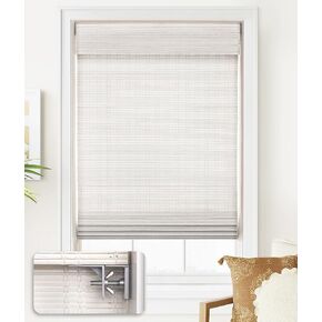 LazBlinds No Tools No Drill Cordless Bamboo Roman Shades, Light Filtering Window Treatment, Roll Up Bamboo Blinds for Window 34'' W x 64'' H, Ceylon Light Russet