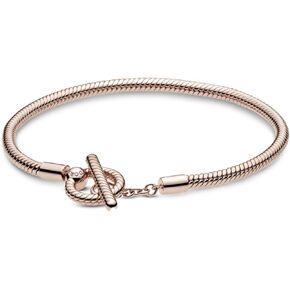 PANDORA Pandora Moments T-Bar Snake Chain PANDORA Rose Charm Bracelet
