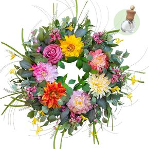 Spring Wreaths for Front Door, Soomeir Summer Outdoor Wreath with Peony and Dahlia, Floral Door Decor for All Season Home Wall Wedding Farmhouse Holiday