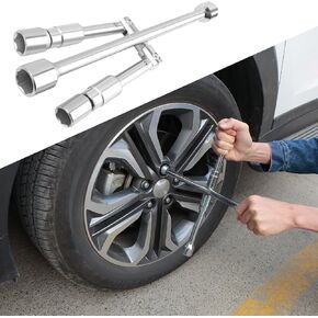 Huli 14 Inch Foldable 4 Way Lug Wrench(17,19,21,23mm), Portable Cross Lug Nut Removal Tool, Universal Labor-Saving Lug Wrench 4 Way for Car Wheel Lug Nuts, Car Tire Changing kit for Cars SUVs
