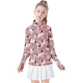 Soneven Girls Long Sleeve Golf Shirts Half Zip Kids Polo Uniform Shirts Quick Dry for 5-14 Years