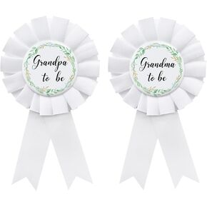 2 Pcs Grandma To Be & Grandpa To Be Badge Pin, Baby Shower Button Pins, White New Grandparents Gender Reveal Party Gift Decorations - Simple Pattern