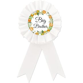 Orange Big Brother Tinplate Badge Pin, Little Cutie Birthday Boy Button Pin, White Rosette Orange Brother to Be Badge Pin for Boy, Little Cutie Brooch Buttons for Baby Shower Party Decoration